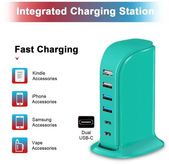 Alt view image 9 of 14 - USB Charger Block Upoy, Charging Station for Multiple Devices Apple, USB Hub Power Strip Multiple Ports, Power Block Adapter for Phone, Tablet, Ear Buds, C Charger Block with 5ft Extension Cord