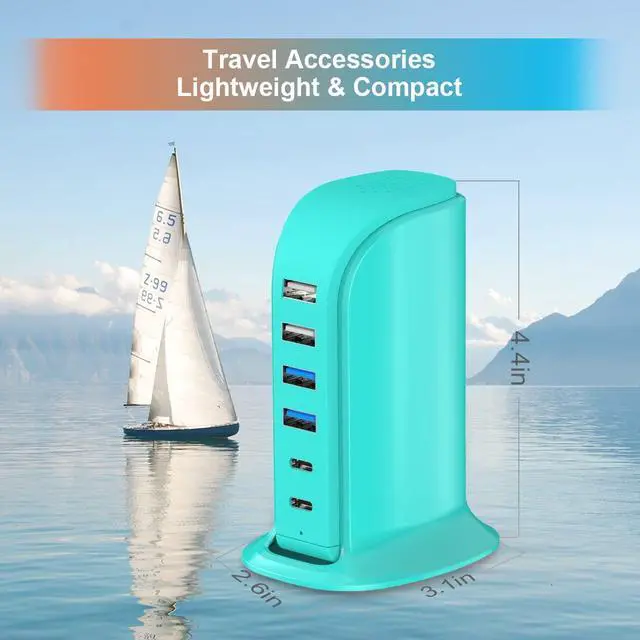 Alt view image 13 of 14 - USB Charger Block Upoy, Charging Station for Multiple Devices Apple, USB Hub Power Strip Multiple Ports, Power Block Adapter for Phone, Tablet, Ear Buds, C Charger Block with 5ft Extension Cord
