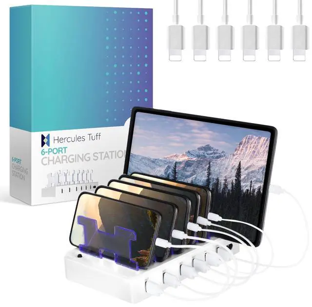 Alt view image 8 of 14 - Charging Station for Multiple Devices 6-Port USB Charging Dock for Apple & Android Fast Multi-Charger Organizer for Phones, Tablets & More Universal Desktop Charging Hub with Smart IC Tech