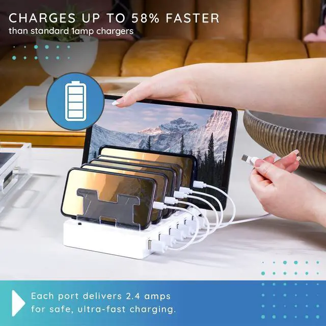Alt view image 11 of 14 - Charging Station for Multiple Devices 6-Port USB Charging Dock for Apple & Android Fast Multi-Charger Organizer for Phones, Tablets & More Universal Desktop Charging Hub with Smart IC Tech