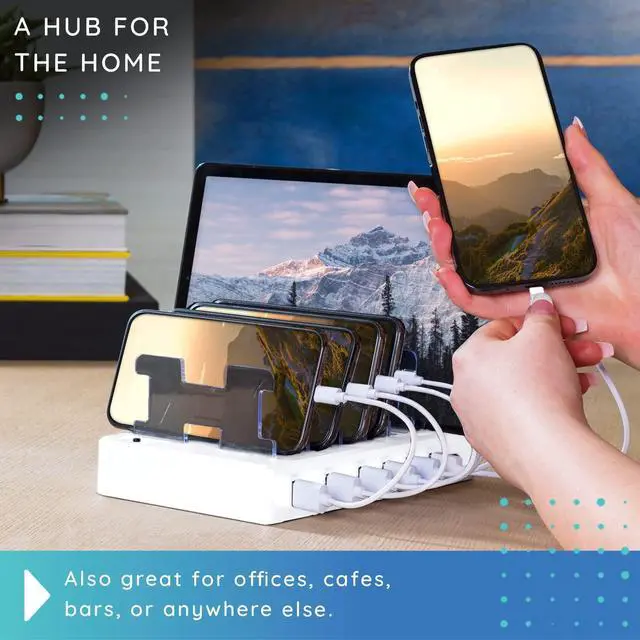 Alt view image 12 of 14 - Charging Station for Multiple Devices 6-Port USB Charging Dock for Apple & Android Fast Multi-Charger Organizer for Phones, Tablets & More Universal Desktop Charging Hub with Smart IC Tech