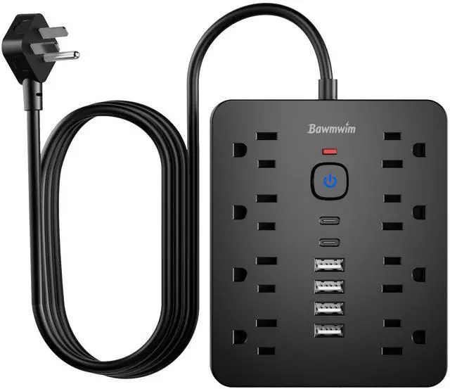 Alt view image 7 of 12 - Surge Protector Power Strip, 8 Outlets(1250W/10A), 6 USB Charging Ports(2 USB C), 6FT Flat Plug Extension Cord Outlet Extender with Overload Protection, ETL Certified for Office, Dorm Room