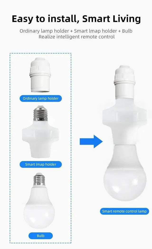 Alt view image 12 of 14 - RF 433Mhz Wireless Remote Control Light Lamp Socket E26 E27 Bulb Base Holder,Light Switch Kit with Wall-Mounted Controller for Pull Chain Light Lamp Fixtures