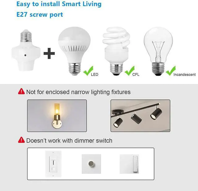 Alt view image 14 of 14 - RF 433Mhz Wireless Remote Control Light Lamp Socket E26 E27 Bulb Base Holder,Light Switch Kit with Wall-Mounted Controller for Pull Chain Light Lamp Fixtures