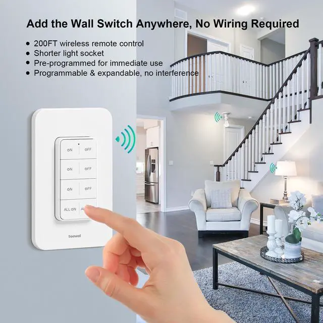 Alt view image 9 of 14 - Remote Control Light Bulb Socket, 200FT Long Range Wireless Light Switch, Remote Light Socket for Pull Chain Light Fixture, No Wiring Needed (1 Wall Mounted Switch and 2 Sockets)