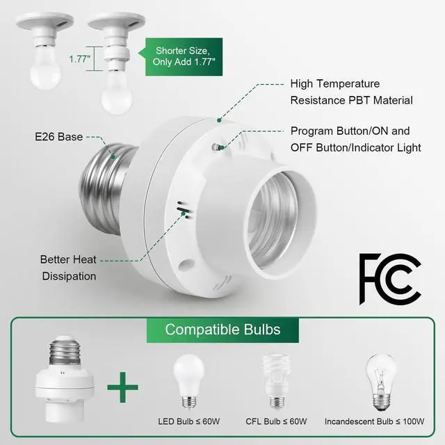 Alt view image 13 of 14 - Remote Control Light Bulb Socket, 200FT Long Range Wireless Light Switch, Remote Light Socket for Pull Chain Light Fixture, No Wiring Needed (1 Wall Mounted Switch and 2 Sockets)