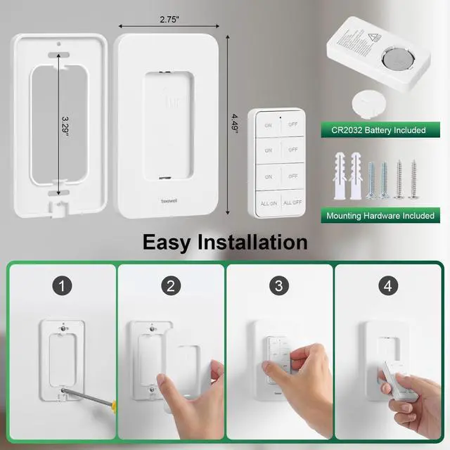 Alt view image 14 of 14 - Remote Control Light Bulb Socket, 200FT Long Range Wireless Light Switch, Remote Light Socket for Pull Chain Light Fixture, No Wiring Needed (1 Wall Mounted Switch and 2 Sockets)
