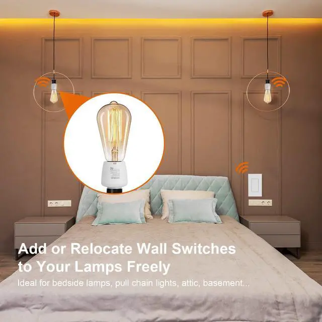 Alt view image 9 of 14 - Remote Control Light Socket, Wall Mount Switch, E26 E27 Lamp Socket, No Wiring, 100FT Range, Wireless Light Switch for Lamps, Pull Chain Light Fixture (1 Remote+2 Sockets, Shorter Version)