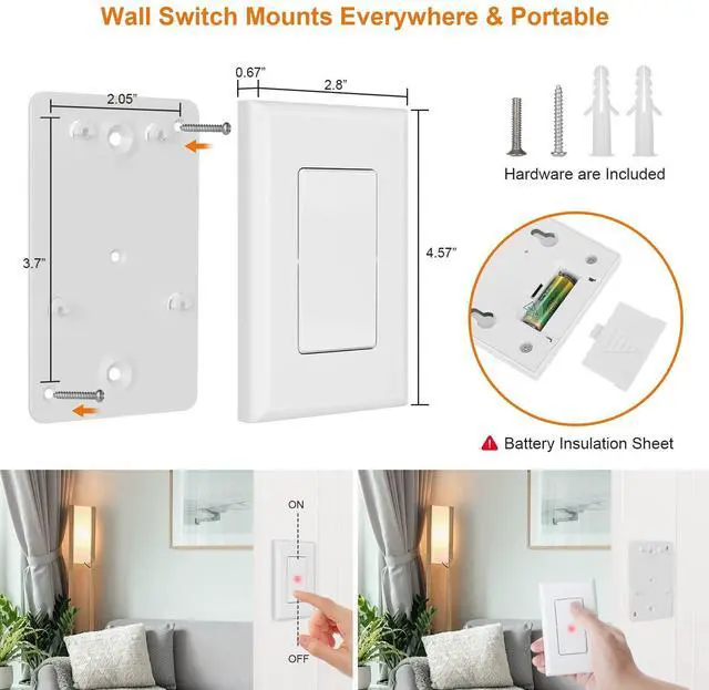 Alt view image 14 of 14 - Remote Control Light Socket, Wall Mount Switch, E26 E27 Lamp Socket, No Wiring, 100FT Range, Wireless Light Switch for Lamps, Pull Chain Light Fixture (1 Remote+2 Sockets, Shorter Version)