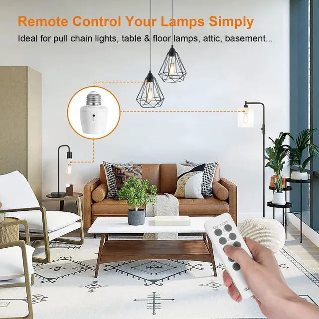 Alt view image 9 of 14 - Remote Control Light Socket, E26 E27 Bulb Base, 100FT Range, Wall Mountable Wireless Light Switch for Lamps, Pull Chain Light Fixture, Pull String (5 Sockets 2 Remotes, Shorter Version)