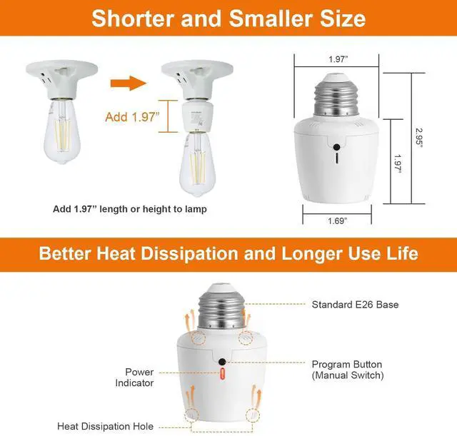 Alt view image 10 of 14 - Remote Control Light Socket, E26 E27 Bulb Base, 100FT Range, Wall Mountable Wireless Light Switch for Lamps, Pull Chain Light Fixture, Pull String (5 Sockets 2 Remotes, Shorter Version)