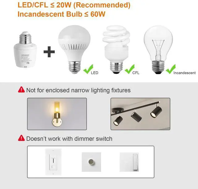 Alt view image 11 of 14 - Remote Control Light Socket, E26 E27 Bulb Base, 100FT Range, Wall Mountable Wireless Light Switch for Lamps, Pull Chain Light Fixture, Pull String (5 Sockets 2 Remotes, Shorter Version)