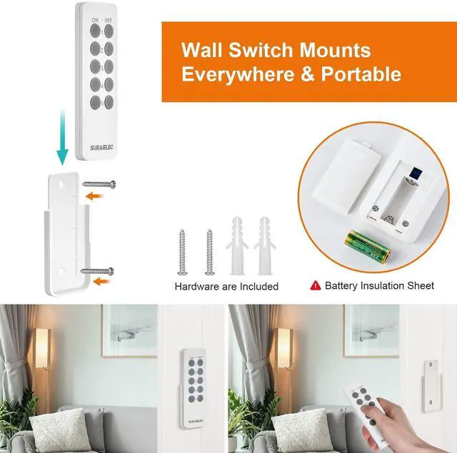 Alt view image 14 of 14 - Remote Control Light Socket, E26 E27 Bulb Base, 100FT Range, Wall Mountable Wireless Light Switch for Lamps, Pull Chain Light Fixture, Pull String (5 Sockets 2 Remotes, Shorter Version)