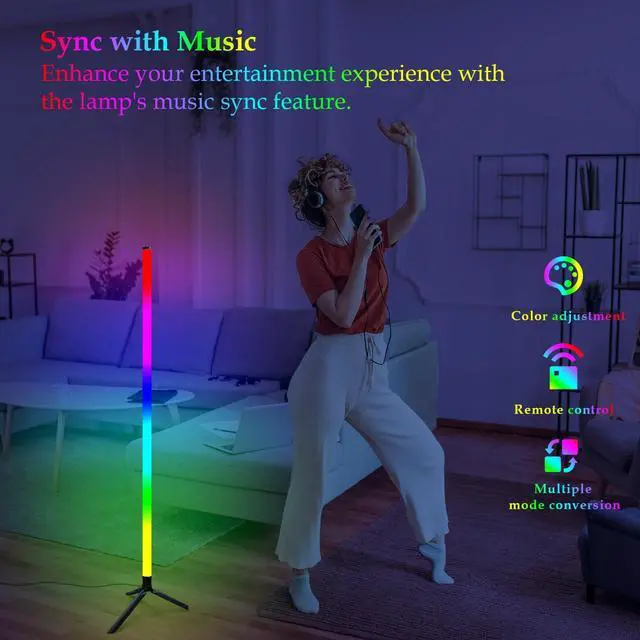 Alt view image 11 of 14 - Corner Floor Lamp with Music Sync, Smart Modern LED Corner with Remote Control, RGB DIY LED Lamp Changing Ambience Light, Color Changing Standing Floor Lamp for Living Room Gaming Room