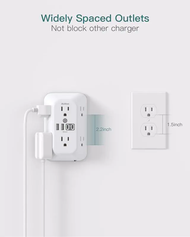 Alt view image 13 of 14 - Surge Protector Outlet Extender, 6 Outlet Splitter with Night Light and 4 USB Wall Charger(2 USB-C Ports), Multi Plug Wall Outlet Power Strip for Home Office Dorm Room Essentials