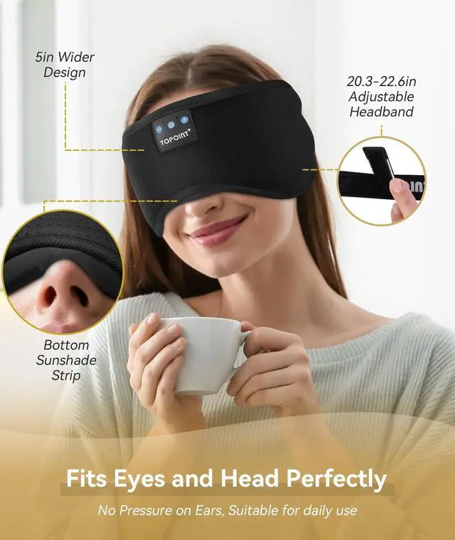 Alt view image 10 of 14 - Sleep Mask with Headphones Bluetooth 5.4 Wireless, Sleep Headphones Earphones Earbuds with Microphone HD Speakers Music, Blackout Eye Mask for Sleeping Travel Meditation Men Women Cool Gadgets