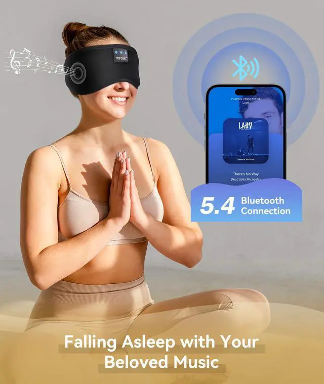 Alt view image 12 of 14 - Sleep Mask with Headphones Bluetooth 5.4 Wireless, Sleep Headphones Earphones Earbuds with Microphone HD Speakers Music, Blackout Eye Mask for Sleeping Travel Meditation Men Women Cool Gadgets
