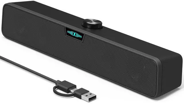 Alt view image 8 of 14 - Computer Soundbar Speakers for Desktop PC Mac, USB Plug-in, Wired, External Speakers for Laptop Desk Monitor, RGB Gaming Sound bar with HD Stereo Loud Sound, Punchy Bass, Volume Knob, USB C Adapter