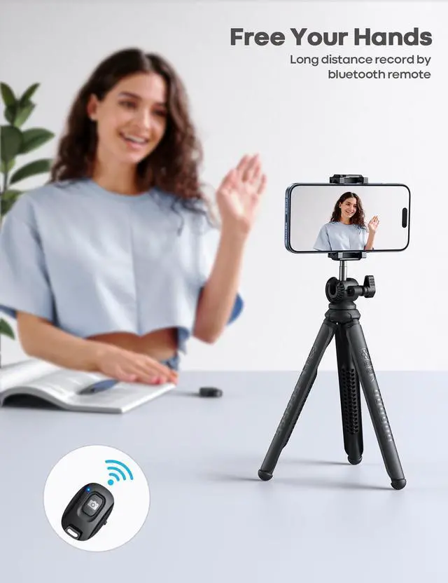 Alt view image 10 of 14 - Tripod for iPhone - 3 in 1 Flexible Phone Tripod with Wireless Remote - iPhone Stand for Video Recording Vlogging Selfie Valentines Day Gift Compatible with Phone GoPro, Digital Camera