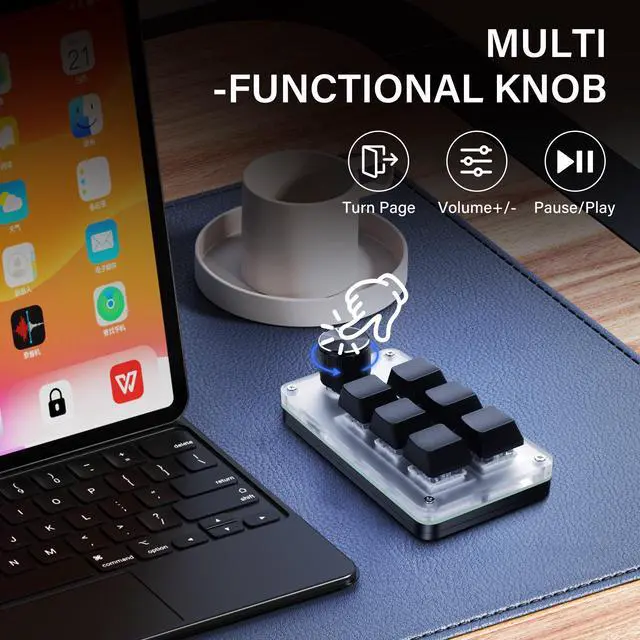 Alt view image 10 of 14 - Mini Macro Programmable Keyboard USB Mini 6 Key 1 Knob Mechanical OSU Gaming Keyboard RGB DIY Multi-Function Keyboard Compatible with Mac OS, Windows (Black)