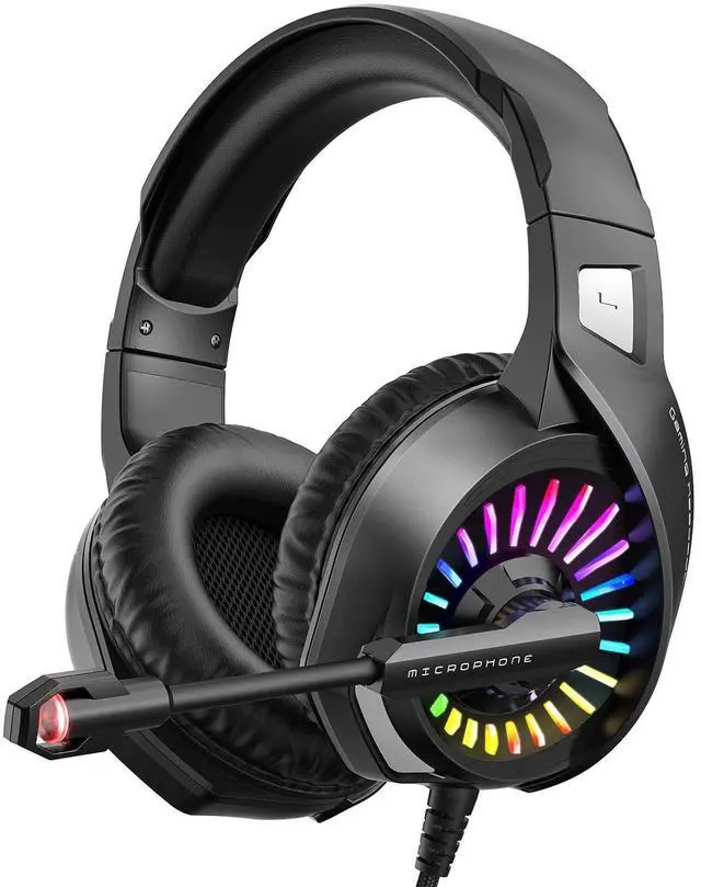 Alt view image 8 of 14 - Gaming Headset with Microphone, Compatible with PS4 PS5 Xbox One PC Laptop, Over-Ear Headphones with LED RGB Light, Noise Canceling Mic, 7.1 Stereo Surround Sound