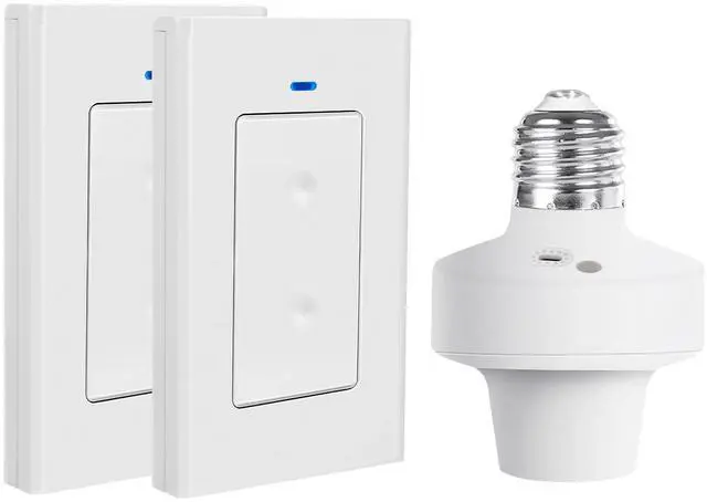 Alt view image 8 of 14 - RF 433Mhz Wireless Remote Control Light Lamp Socket E26 E27 Bulb Base Holder,Light Switch Kit with Wall-Mounted Controller for Pull Chain Light Lamp Fixtures