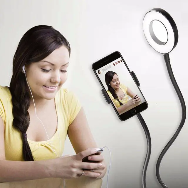 Alt view image 13 of 14 - Selfie Ring Light with Cell Phone Holder and Stand Bracket for YouTube TIK Tok Tiktok Zoom Video Conference Live Stream Makeup Dimmable LED Circle RingLight for iPhone Android Mobile Smartphone