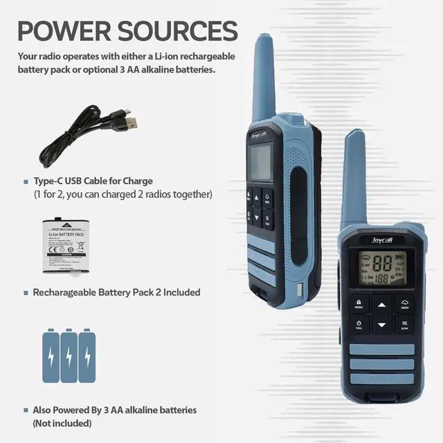 Alt view image 11 of 14 - Long Range Walkie Talkies for Adult with NOAA Weather Alert Portable Walkie Talkies Rechargeable 22 Modifiable FRS Two Way Radios with Charger Cable &1400mAh Li-ion Battery (Blue)