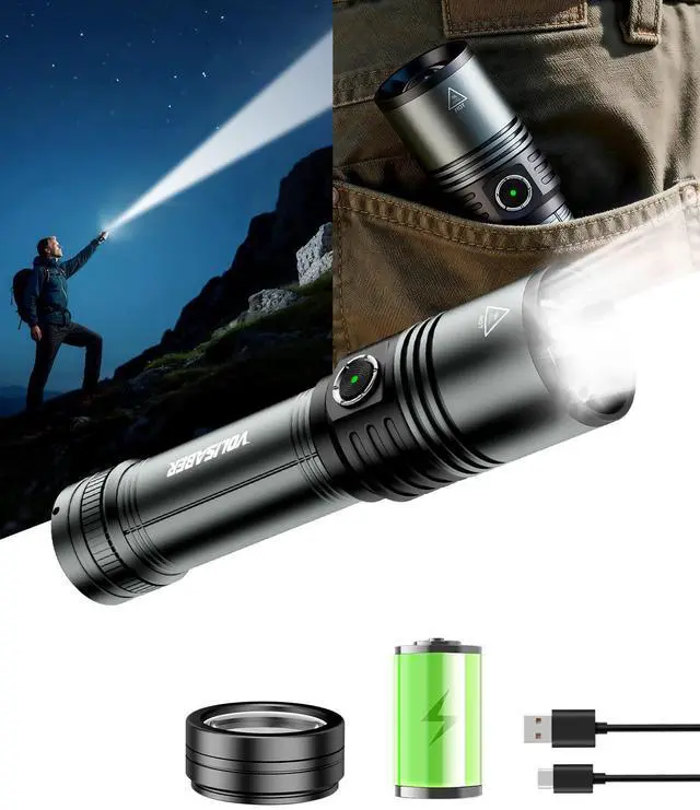 Alt view image 8 of 14 - Flashlight Rechargeable with Ignition Lens, Lightweight 1500LM Super Bright Flash Light, 5 Modes Zoomable Type-C High Powered Handheld Tactical Flashlights for Emergency Camping Essentials