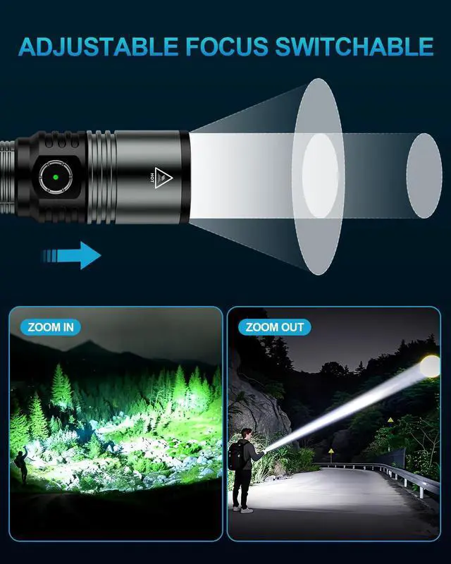 Alt view image 11 of 14 - Flashlight Rechargeable with Ignition Lens, Lightweight 1500LM Super Bright Flash Light, 5 Modes Zoomable Type-C High Powered Handheld Tactical Flashlights for Emergency Camping Essentials