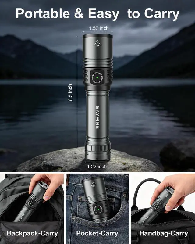 Alt view image 13 of 14 - Flashlight Rechargeable with Ignition Lens, Lightweight 1500LM Super Bright Flash Light, 5 Modes Zoomable Type-C High Powered Handheld Tactical Flashlights for Emergency Camping Essentials