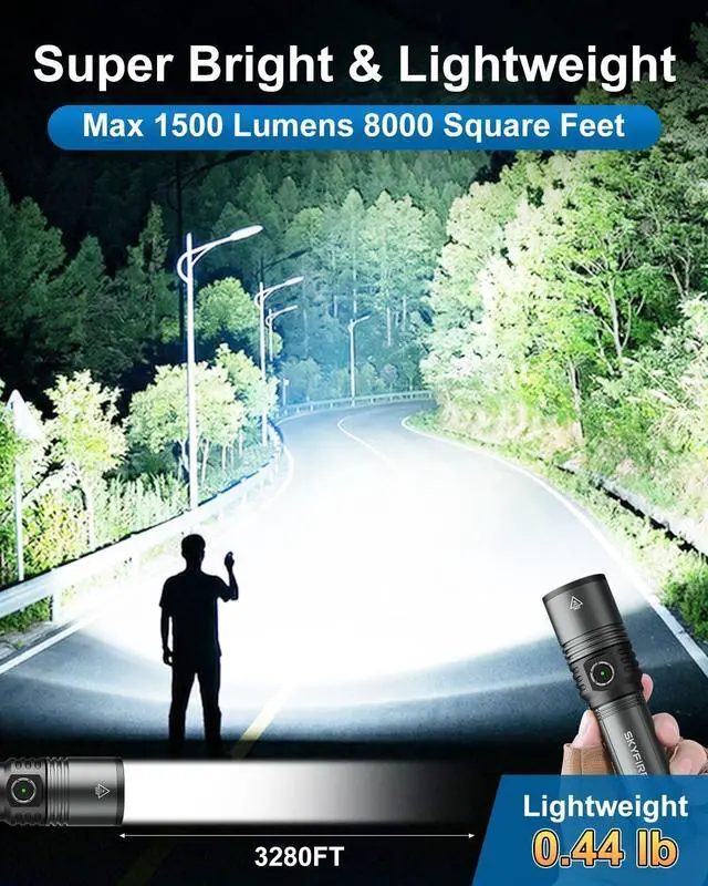 Alt view image 10 of 14 - Flashlight Rechargeable with Ignition Lens, Lightweight 1500LM Super Bright Flash Light, 5 Modes Zoomable Type-C High Powered Handheld Tactical Flashlights for Emergency Camping Essentials