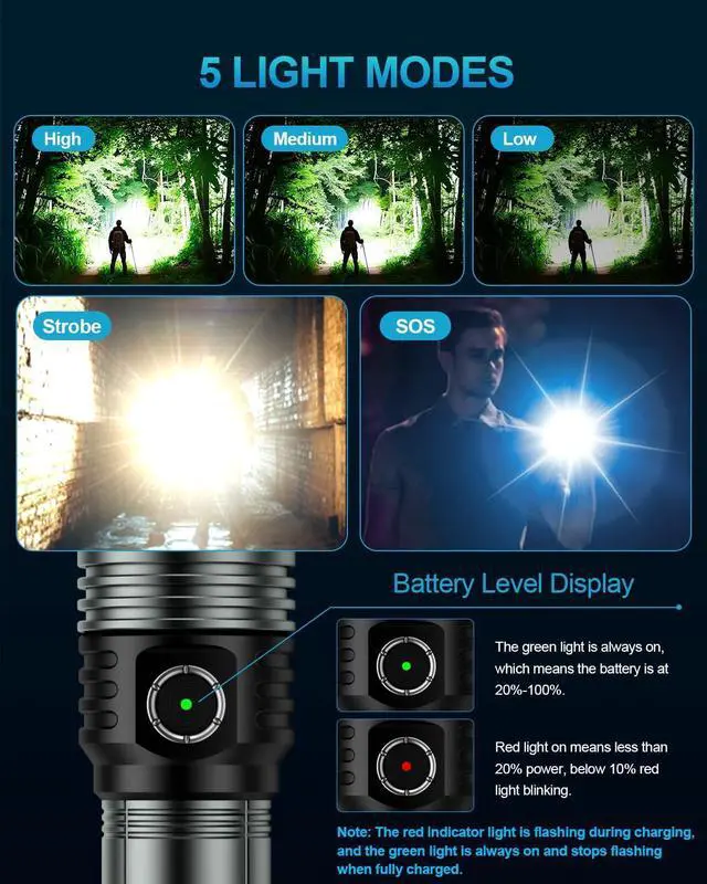 Alt view image 12 of 14 - Flashlight Rechargeable with Ignition Lens, Lightweight 1500LM Super Bright Flash Light, 5 Modes Zoomable Type-C High Powered Handheld Tactical Flashlights for Emergency Camping Essentials