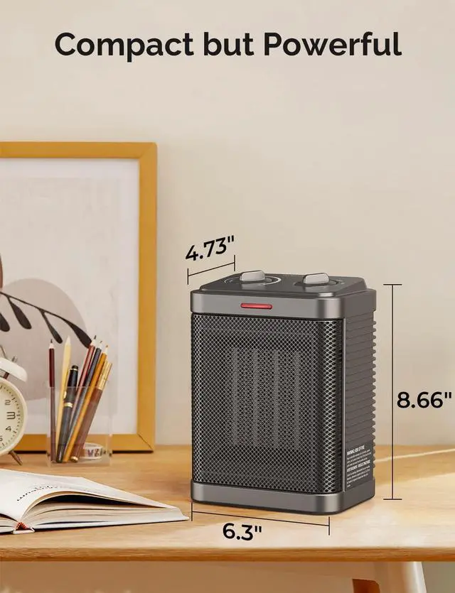 Alt view image 14 of 14 - Space Heater for Indoor Use, 1500W PTC Ceramic Heater with Thermostat, Small Space Heater 2S Rapid Heating, 3 Modes, Electric Portable Heater with Safety Protection for Bedroom, Quiet Office