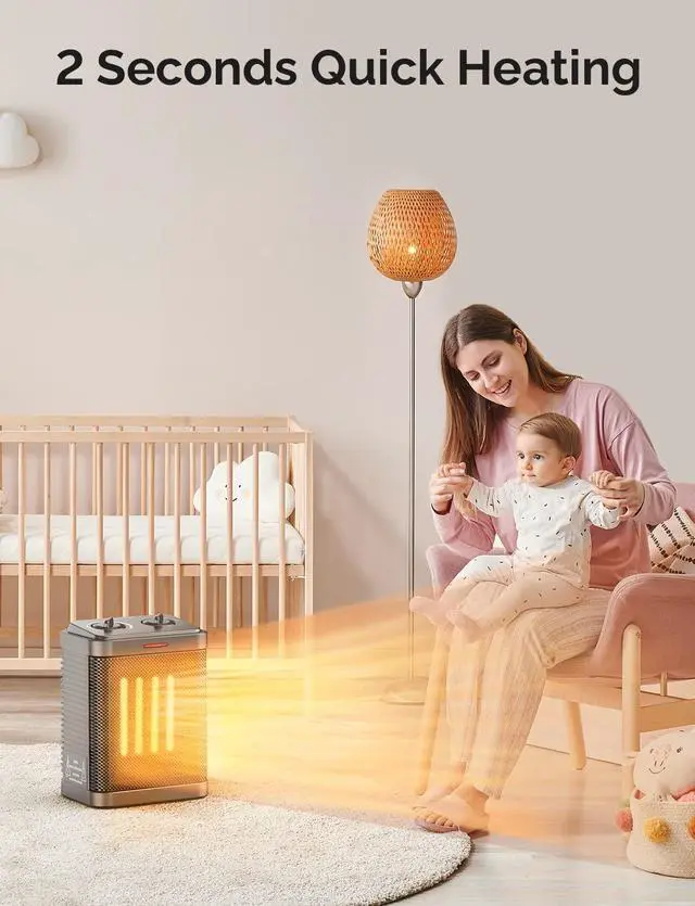 Alt view image 11 of 14 - Space Heater for Indoor Use, 1500W PTC Ceramic Heater with Thermostat, Small Space Heater 2S Rapid Heating, 3 Modes, Electric Portable Heater with Safety Protection for Bedroom, Quiet Office