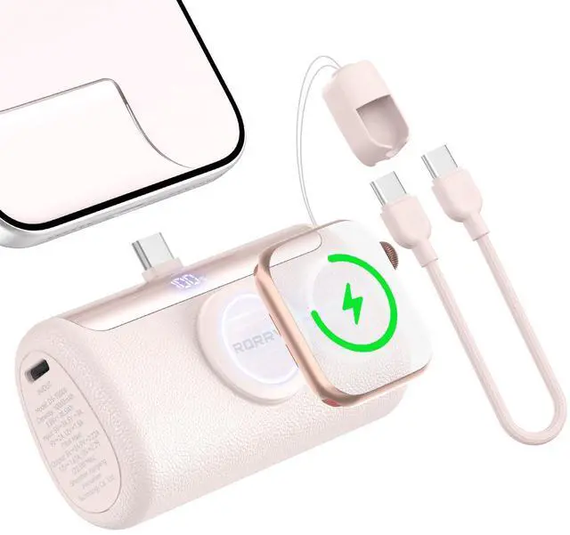 Alt view image 8 of 14 - Portable Charger, 10000mAh PD 22.5W Fast Charging Mini Power Bank with Built-in USB C Connector, 3-in-1 Battery Pack for iPhone 17/16/15 Pro/Max, Apple Watch Ultra/11/10/SE, iPad, Pink