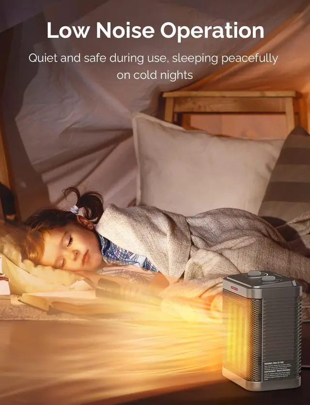 Alt view image 13 of 14 - Space Heater for Indoor Use, 1500W PTC Ceramic Heater with Thermostat, Small Space Heater 2S Rapid Heating, 3 Modes, Electric Portable Heater with Safety Protection for Bedroom, Quiet Office