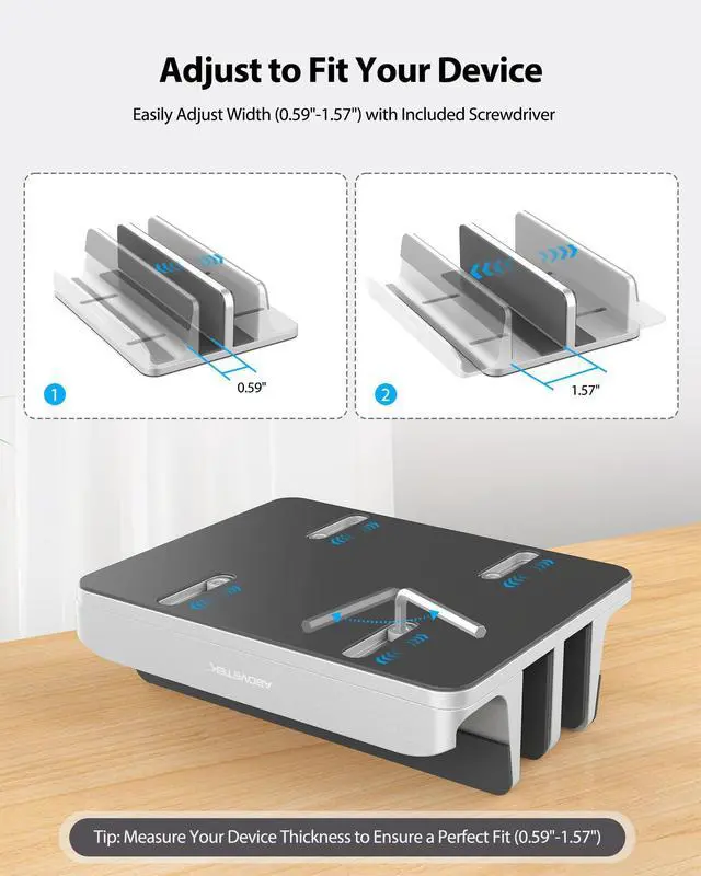 Alt view image 11 of 14 - Vertical Laptop Stand, 3 Slots Aluminum Desk Laptop Holder & Laptop Docking Station Stand for MacBook, Tablet, Phone - Universal Fit (Up to 17.3") - Heavy Duty Polished, Anti Slide - Silver