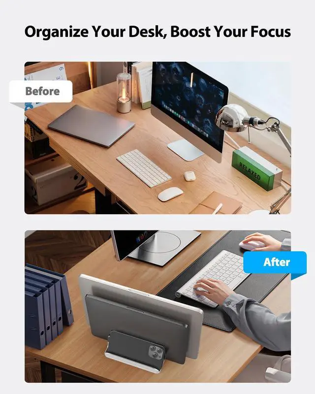 Alt view image 12 of 14 - Vertical Laptop Stand, 3 Slots Aluminum Desk Laptop Holder & Laptop Docking Station Stand for MacBook, Tablet, Phone - Universal Fit (Up to 17.3") - Heavy Duty Polished, Anti Slide - Silver