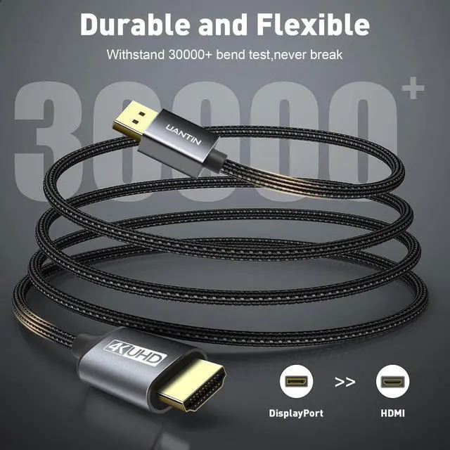 Alt view image 13 of 14 - 1.4 to HDMI 2.1 Cable (8K@60Hz,4K@120Hz,2K@144Hz) Uni-Directional 6FT DP (Source) to HDMI (Monitor) Braided Cord Support HDCP2.3/HDR10/DSC for AMD, NVIDIA