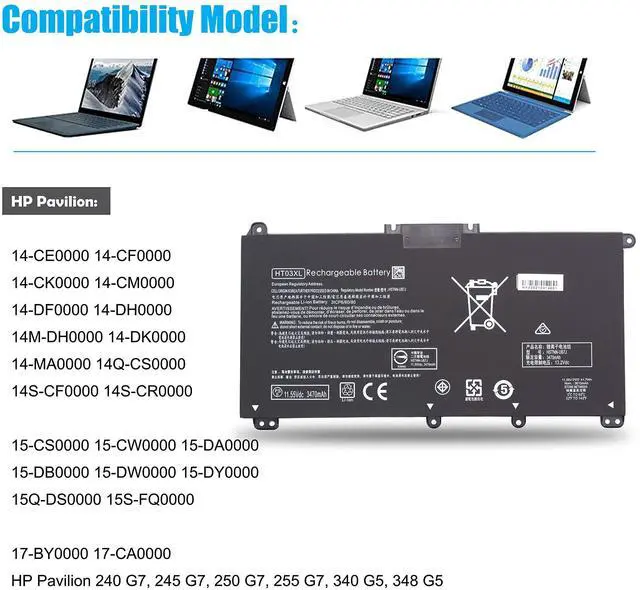Alt view image 8 of 12 - HT03XL Battery for HP Pavilion 14 14-CE 14-CF 14-CM 14M-DH 14-DQ 14-FQ:14m-dh1003dx 14-dq0040nr 14-cf2112wm cf1015cl 15-CW 15-DA 15-DB 15-DW 15-EF 17-BY 17-CA HSTNN-DB8R DB8S IB80 IB8O LB8L LB8M UB7J