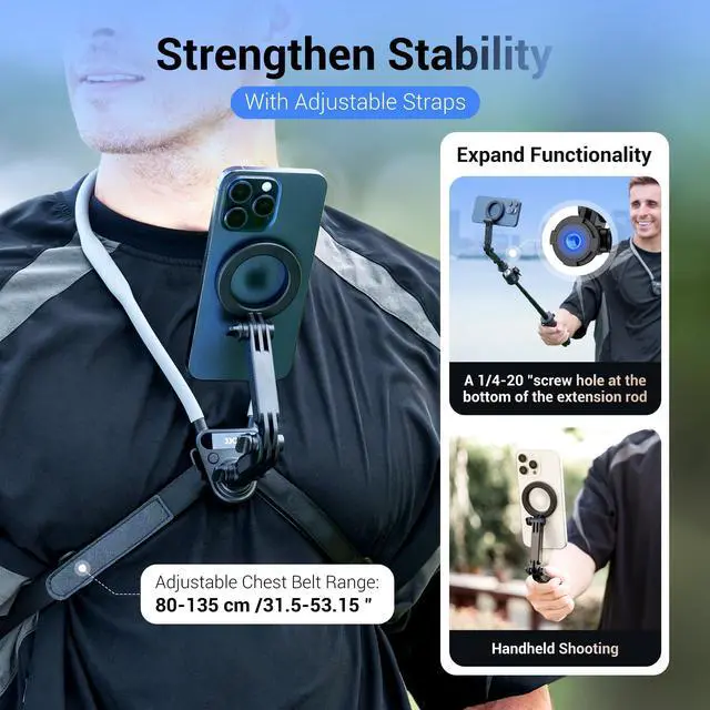 Alt view image 14 of 14 - Lightweight Magnetic Neck Mount for Phone & Action Camera,Magnet Neck Holder with 3 Removable Arms for iPhone 17 16 15 Series Android Osmo360 Action 5Pro Hero 13,POV/Vlog Selfie Mount Necklace Holder