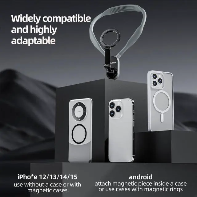Alt view image 9 of 14 - Magnetic Neck Mount for Phones, Neck Cell Phone Holder POV/Vlog Selfie Mount Hand Free Phone Neck Holder Chest Stand Strap Video Recording for iPhone 17 16 15 14 13 12 Seires Android Phones