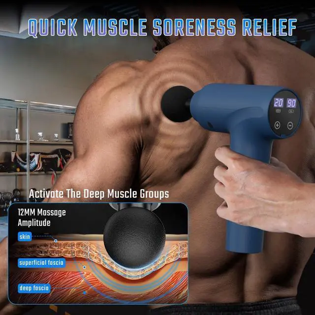 Alt view image 13 of 14 - Massage Gun Deep Tissue, Muscle Massage Gun with 9 Attachment Heads 20 Speeds & Silent Brushless Motor for Pain Relief, Handheld Percussion Back Massager Gun for Athletes