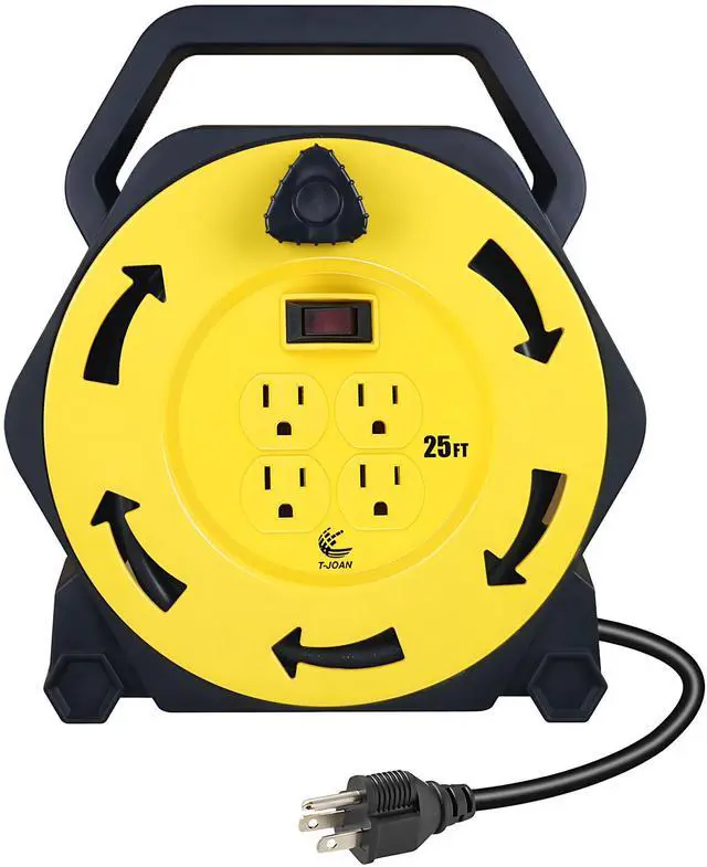 Alt view image 8 of 14 - Retractable Extension Cord Reel with 25 FT Power Cord,Hand Wind,16/3 AWG, 4 Grounded Outlets,13 Amp Circuit Breaker,UL Listed Yellow CR-031
