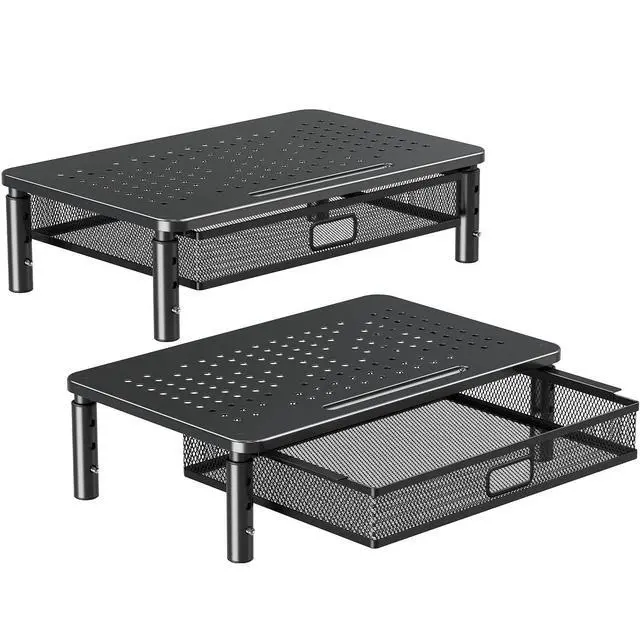 Alt view image 8 of 14 - 2 Pack Monitor Stand Riser with Drawer, 3 Height Adjustable with Larger Storage Space for Home and Office Supplies, Metal Desktop Stand for Laptop Computer Printer PC iMac
