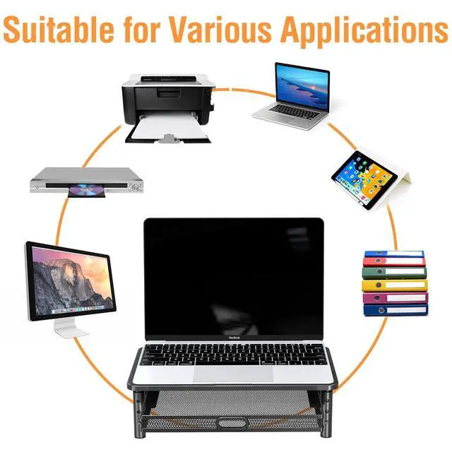 Alt view image 14 of 14 - 2 Pack Monitor Stand Riser with Drawer, 3 Height Adjustable with Larger Storage Space for Home and Office Supplies, Metal Desktop Stand for Laptop Computer Printer PC iMac