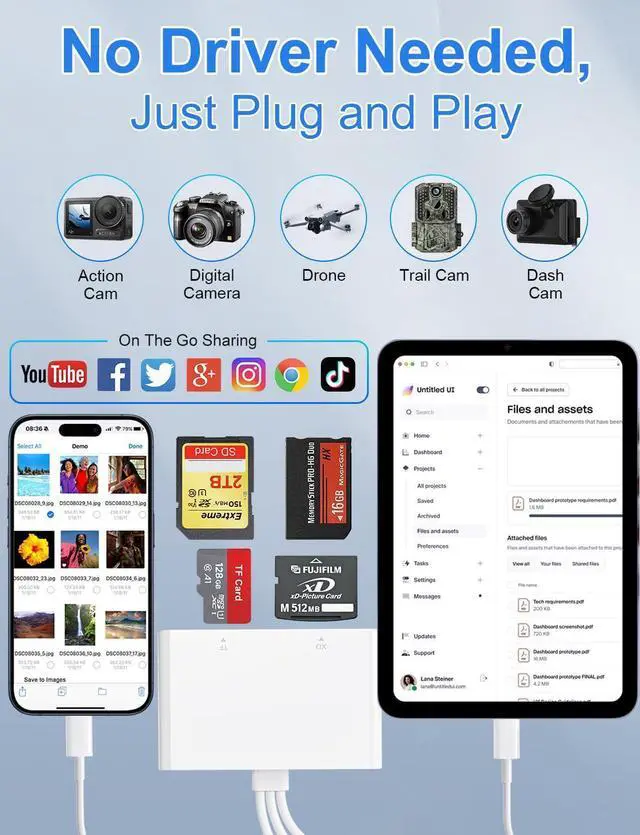 Alt view image 11 of 14 - Memory Stick Pro Duo Adapter - XD Picture Card Reader for iPhone/USB C/A, 4 in 1 SD/TF/MS/XD Card Reader Adapter Sony Cybershot Card Reader Support iPhone 17/16/15/14/13/12/11/Pad/PC/Android/Laptop