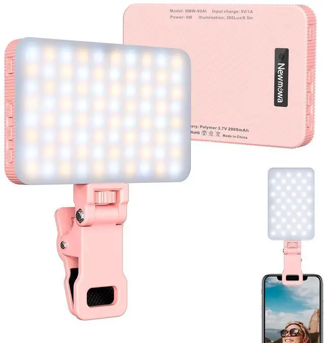 Alt view image 8 of 14 - Pink Rechargeable Selfie Light - Portable Clip-on Video Light for Phone/Laptop/Camera With Smart Sensor, 3 Modes, 2000mAh Battery for Selfie/Makeup/Video Conference/TikTok