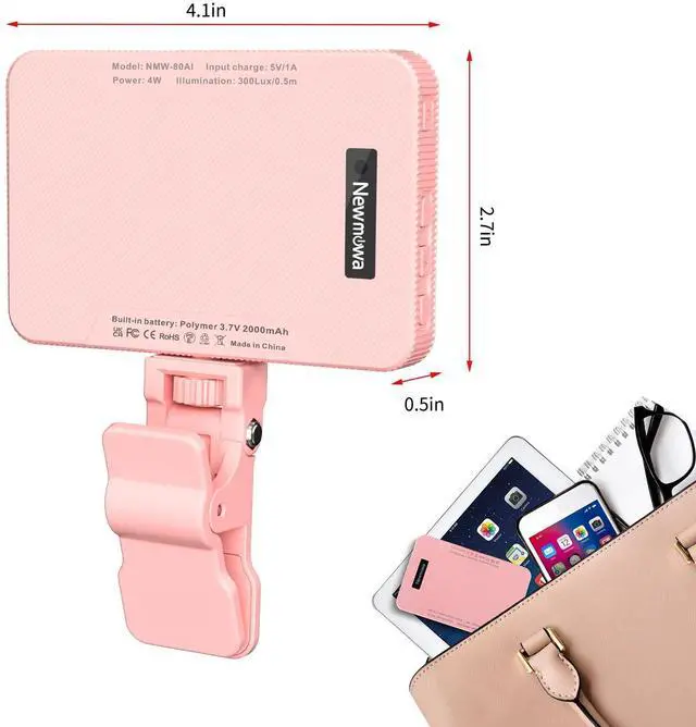 Alt view image 13 of 14 - Pink Rechargeable Selfie Light - Portable Clip-on Video Light for Phone/Laptop/Camera With Smart Sensor, 3 Modes, 2000mAh Battery for Selfie/Makeup/Video Conference/TikTok